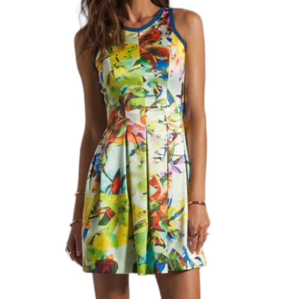 Parker Rio Dress S in Tropic Sleeveless Watercolor Pleated Fit & Flare